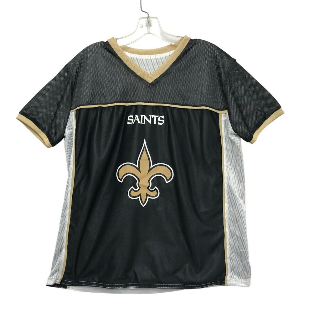 New Orleans Saints NFL Jersey Mens M Flag Logo Black Short Sleeve Black & Gold